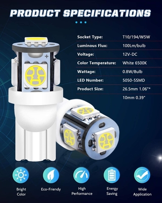 194 Automobil-LED-Glühlampen 6500K zwängen T10 SMD 5050 abbricht