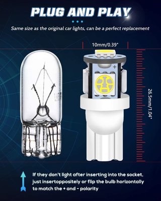 194 Automobil-LED-Glühlampen 6500K zwängen T10 SMD 5050 abbricht