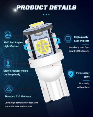 194 Automobil-LED-Glühlampen 6500K zwängen T10 SMD 5050 abbricht