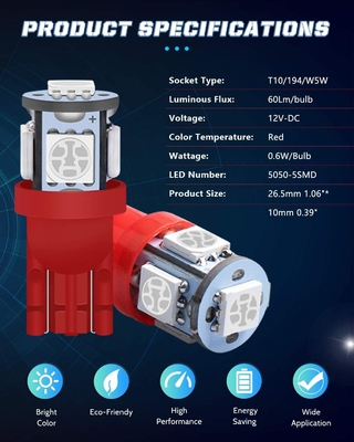 194 Automobil-LED-Glühlampen 6500K zwängen T10 SMD 5050 abbricht
