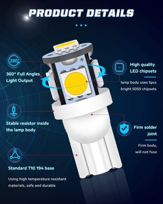 194 Automobil-LED-Glühlampen 6500K zwängen T10 SMD 5050 abbricht
